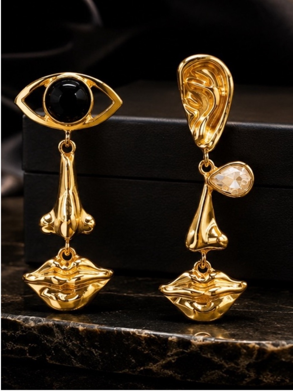 Gold Surreal Face Drop Earrings